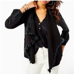 Lilly Pulitzer Black Faux Fur Trim Cardigan